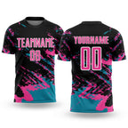Custom Black Pink-Teal Abstract Fragment Art Splash Sublimation Soccer Uniform Jersey