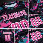Custom Black Pink-Teal Abstract Fragment Art Splash Sublimation Soccer Uniform Jersey detail