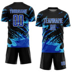 Custom Black Thunder Blue-Sky Blue Abstract Fragment Art Splash Sublimation Soccer Uniform Jersey photo 2