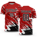 Custom Red Black-White Abstract Fragment Art Splash Sublimation Soccer Uniform Jersey