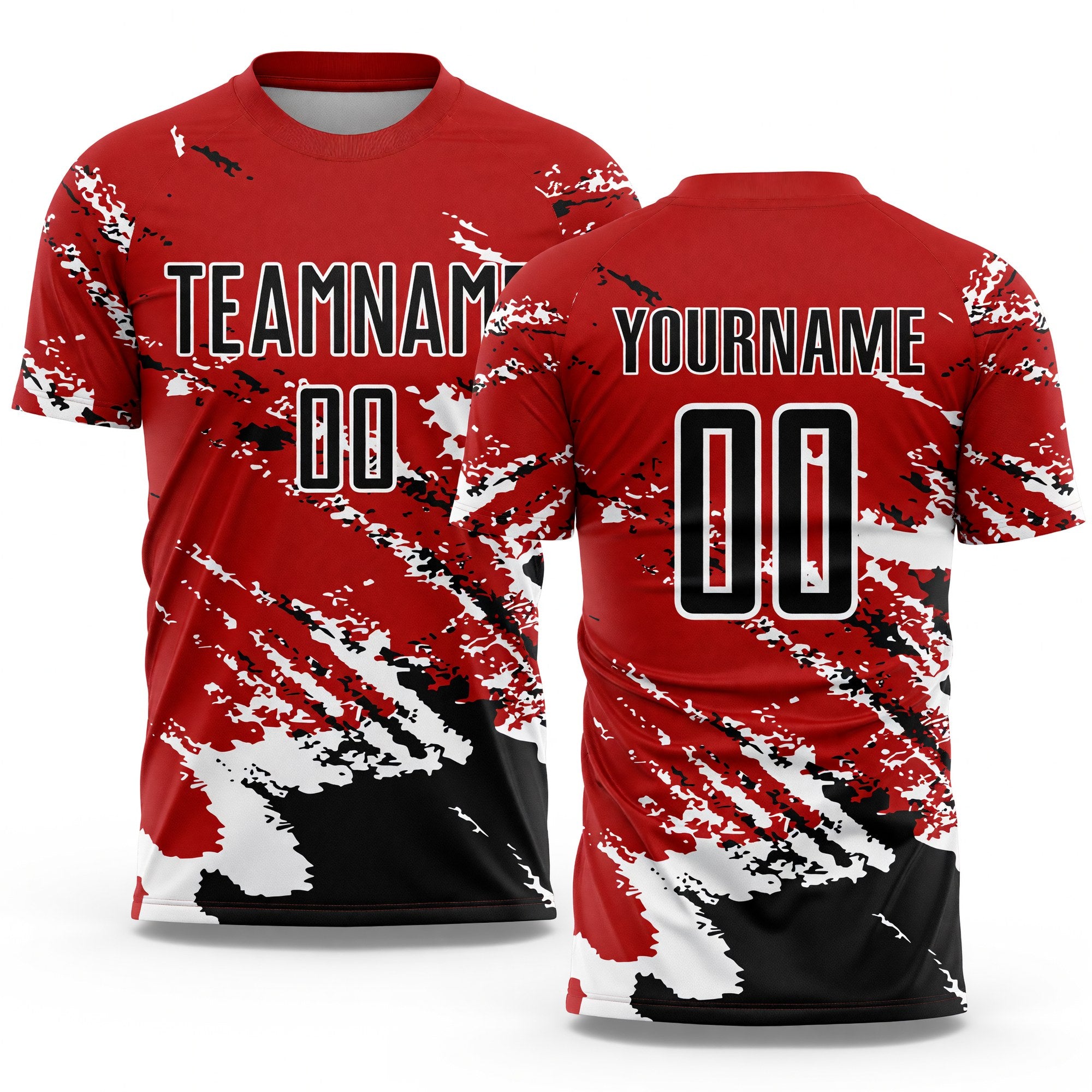 Custom Red Black-White Abstract Fragment Art Splash Sublimation Soccer Uniform Jersey