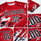 Custom Red Black-White Abstract Fragment Art Splash Sublimation Soccer Uniform Jersey detail
