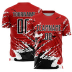 Custom Red Black-White Abstract Fragment Art Splash Sublimation Soccer Uniform Jersey photo 1