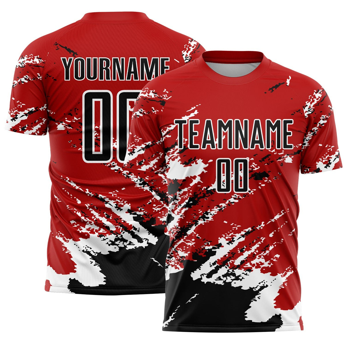 Custom Red Black-White Abstract Fragment Art Splash Sublimation Soccer Uniform Jersey photo 1