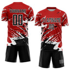 Custom Red Black-White Abstract Fragment Art Splash Sublimation Soccer Uniform Jersey photo 2