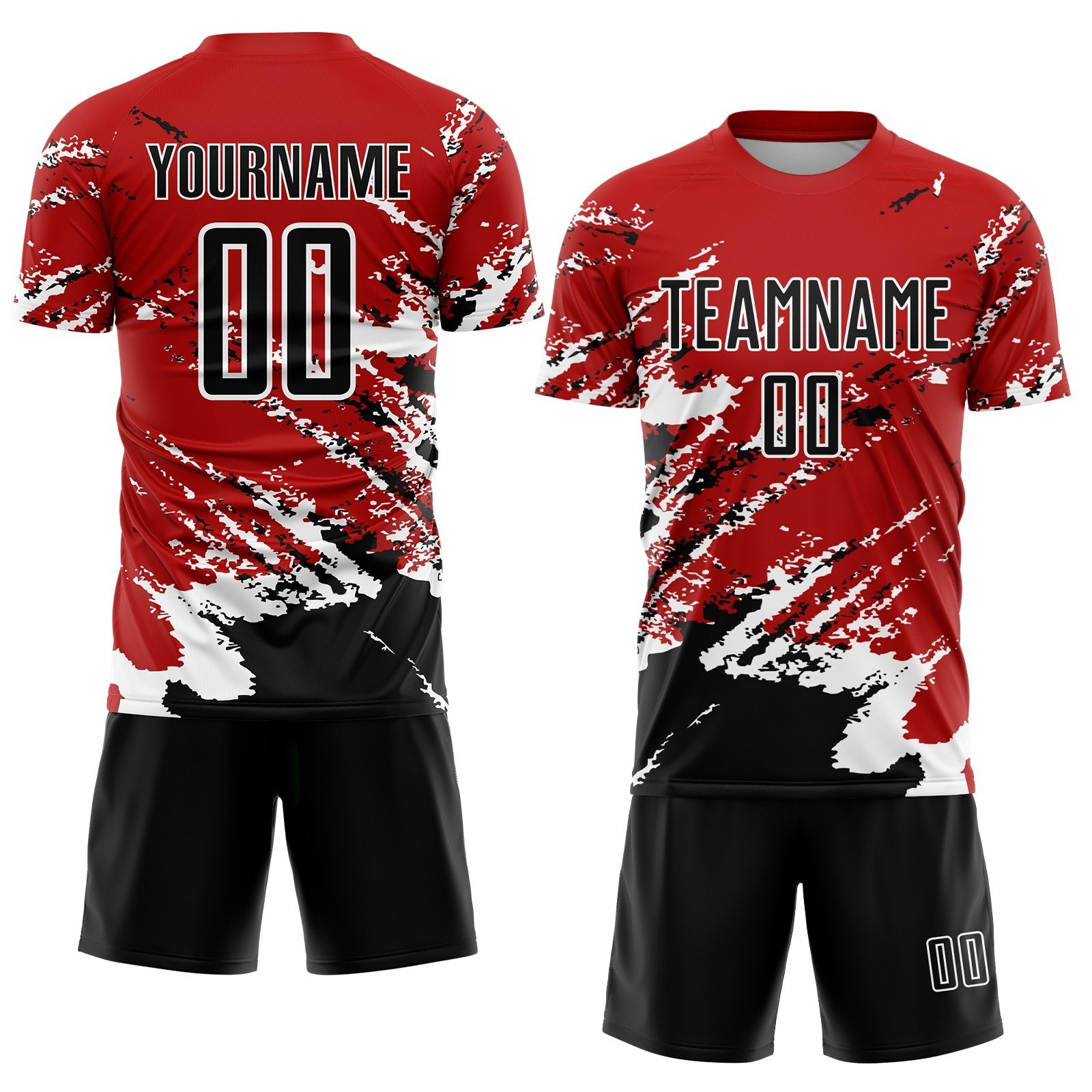 Custom Red Black-White Abstract Fragment Art Splash Sublimation Soccer Uniform Jersey photo 2