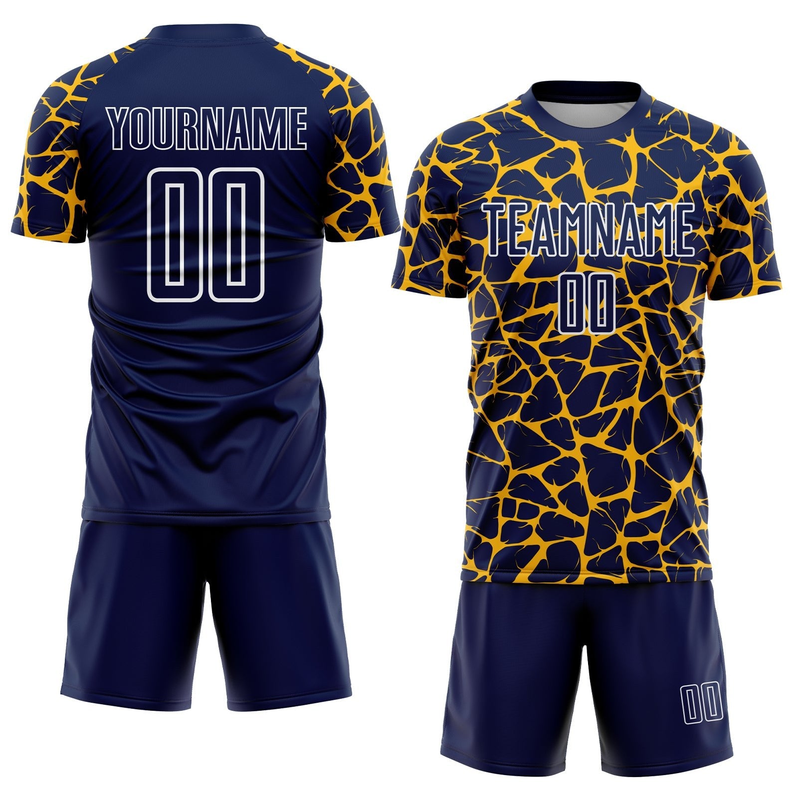 Custom Navy Gold-White Abstract Network Splash Sublimation Soccer Uniform Jersey photo 2