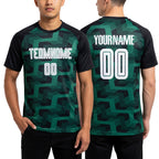 Custom Black White-Kelly Green Line Sublimation Soccer Uniform Jersey worn front and back