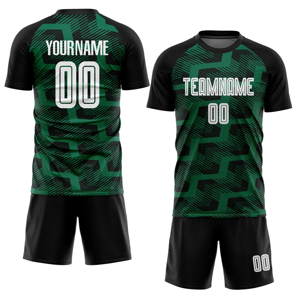 Custom Black White-Kelly Green Line Sublimation Soccer Uniform Jersey photo 2