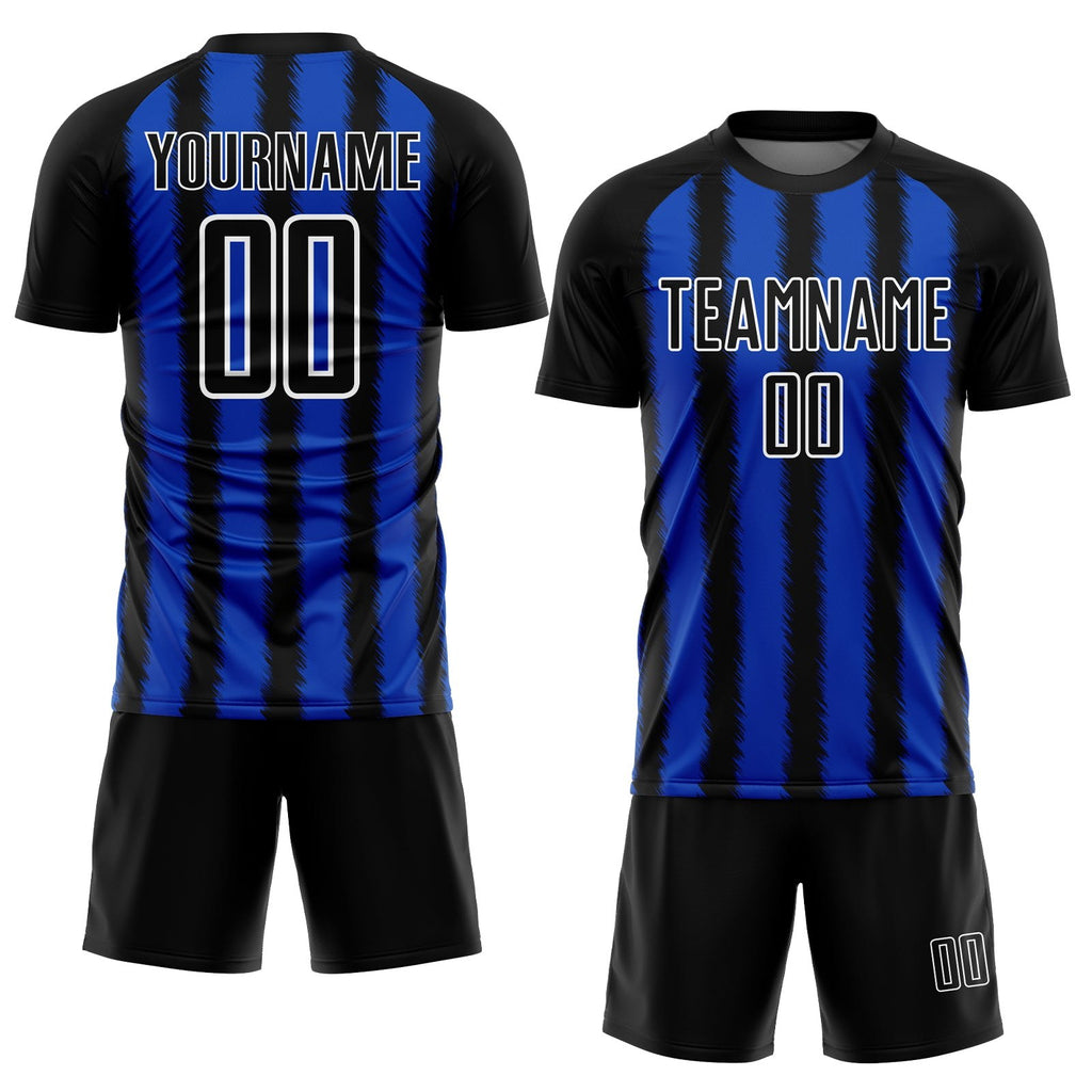 Custom Black Thunder Blue-White Line Sublimation Soccer Uniform Jersey photo 2