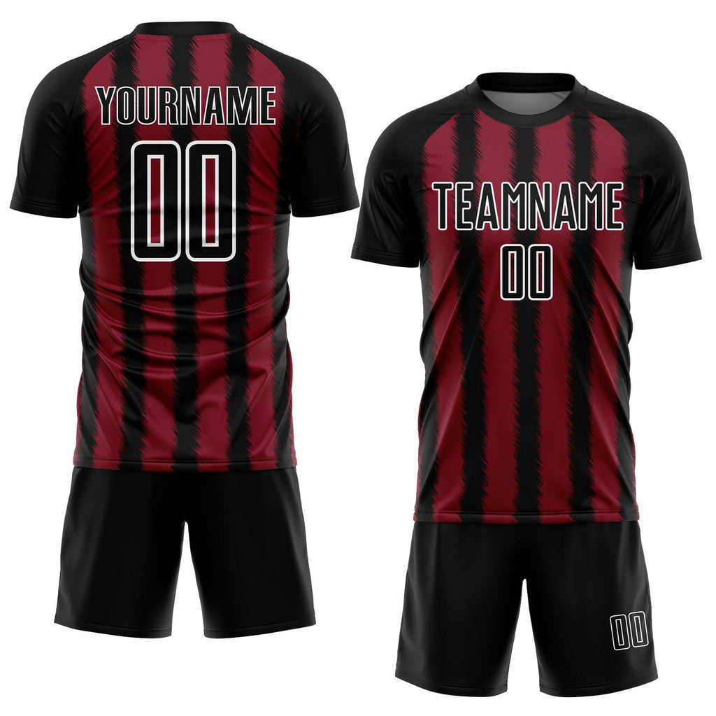 Custom Black Crimson-White Line Sublimation Soccer Uniform Jersey photo 2