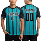 Custom Black Aqua-White Line Sublimation Soccer Uniform Jersey worn front and back
