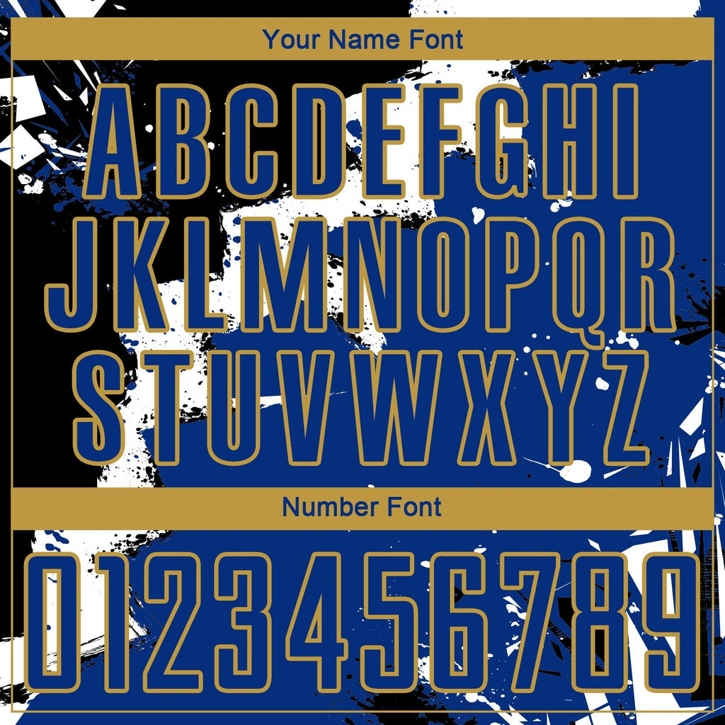 Custom Black Royal-Old Gold Spalsh Sublimation Soccer Uniform Jersey photo 5