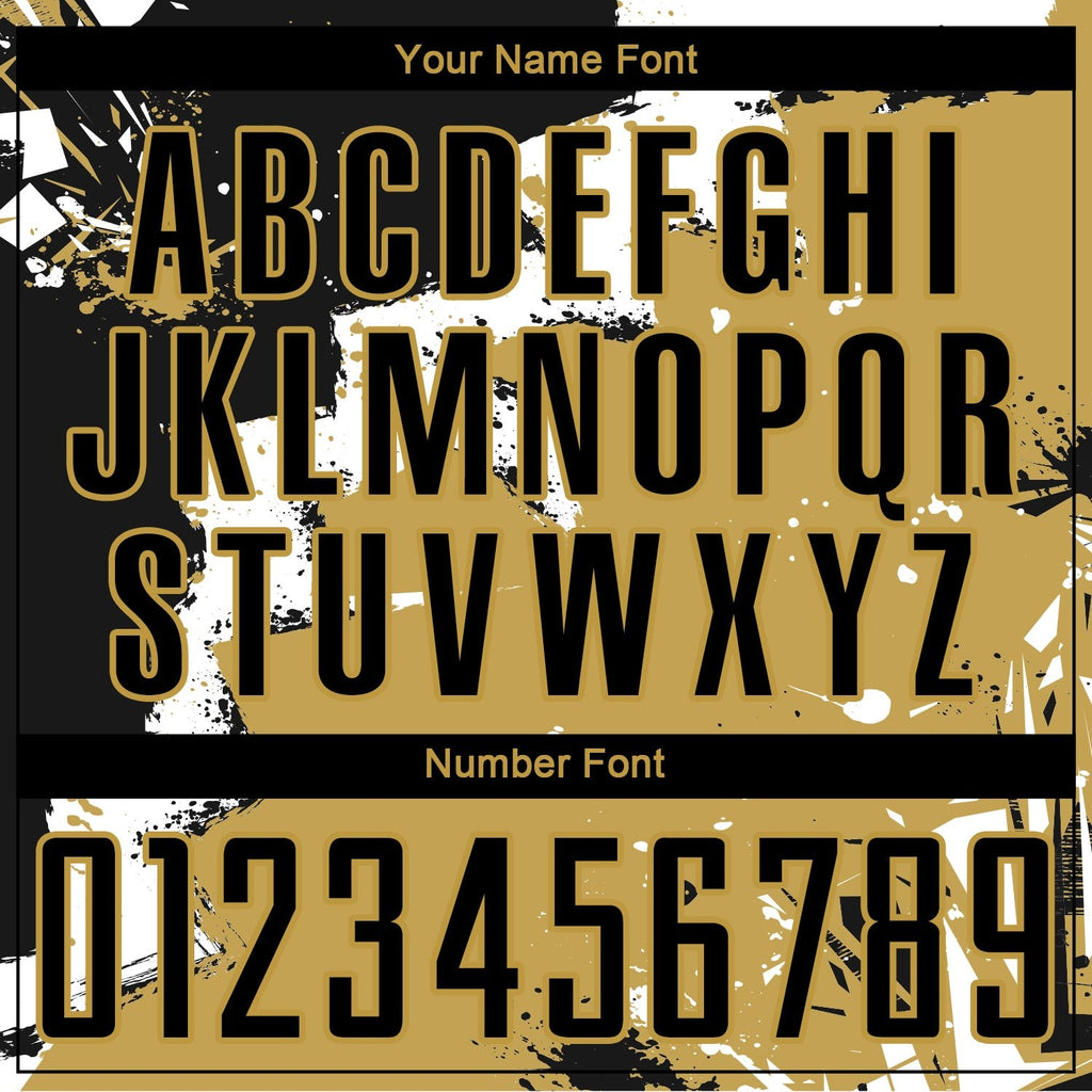 Custom Black White-Old Gold Spalsh Sublimation Soccer Uniform Jersey photo 5