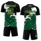 Custom Black Kelly Green-Old Gold Spalsh Sublimation Soccer Uniform Jersey photo 2