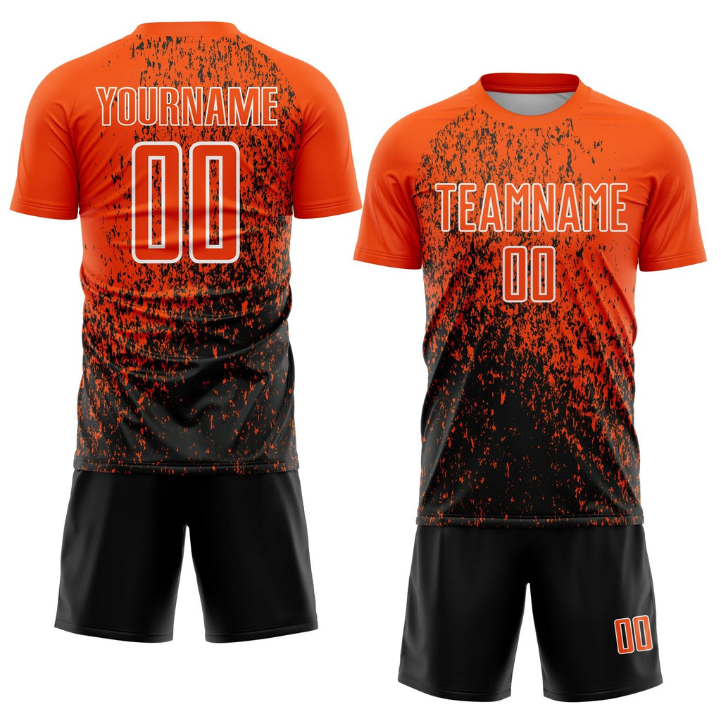 Custom Orange Black-White Abstract Fragment Art Sublimation Soccer Uniform Jersey photo 2