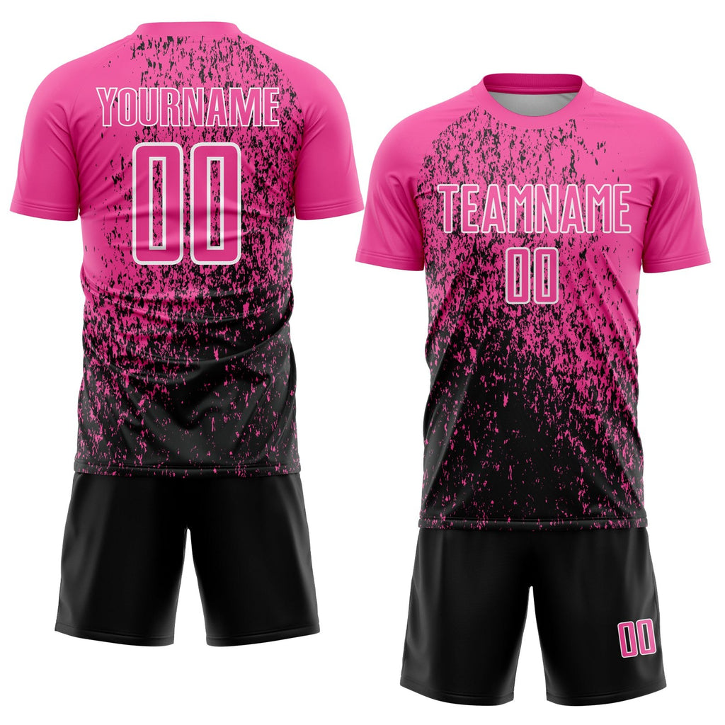 Custom Pink Black-White Abstract Fragment Art Sublimation Soccer Uniform Jersey photo 2
