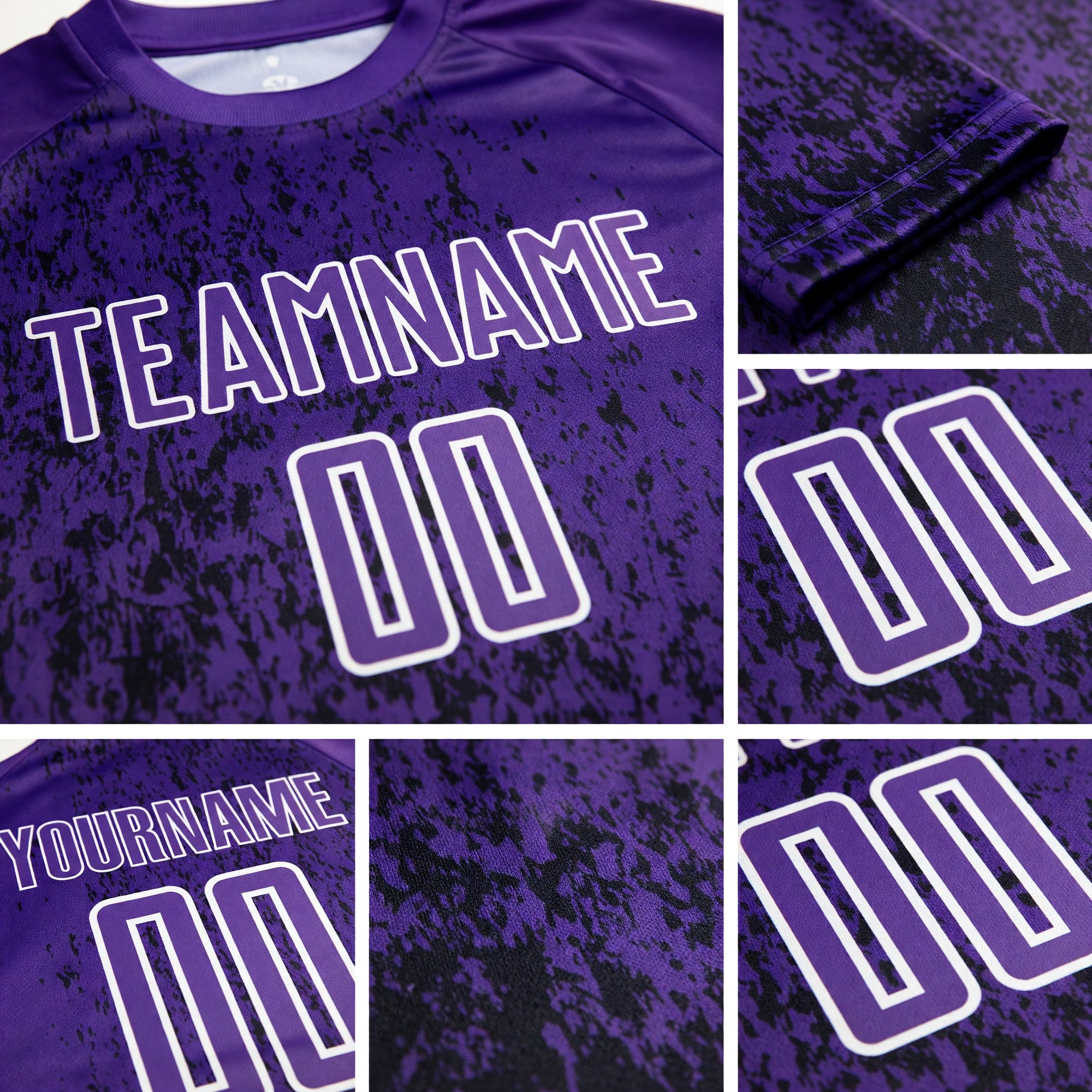 Custom Purple Black-White Abstract Fragment Art Sublimation Soccer Uniform Jersey detail