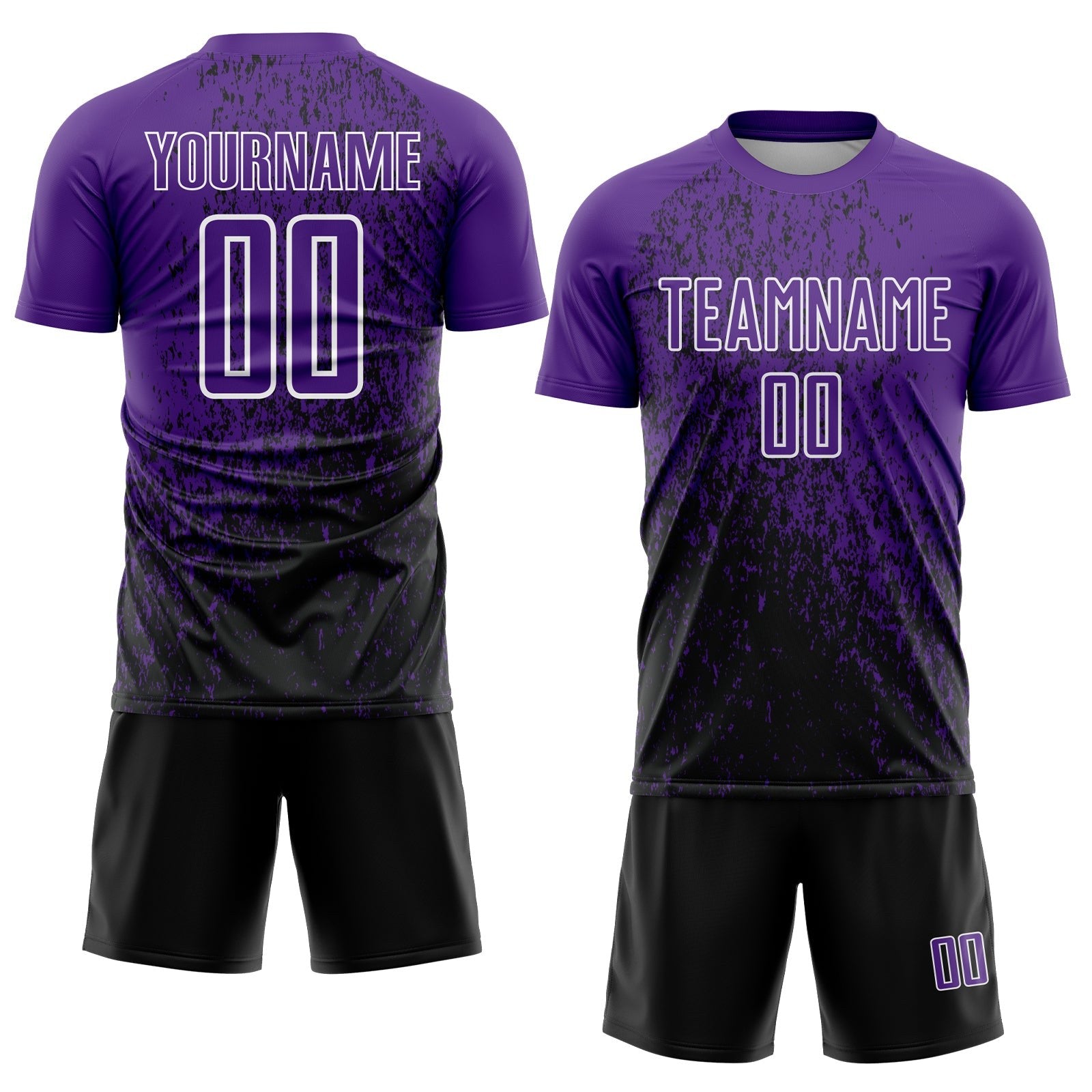 Custom Purple Black-White Abstract Fragment Art Sublimation Soccer Uniform Jersey photo 2