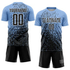 Custom Light Blue Black-White Abstract Fragment Art Sublimation Soccer Uniform Jersey photo 2