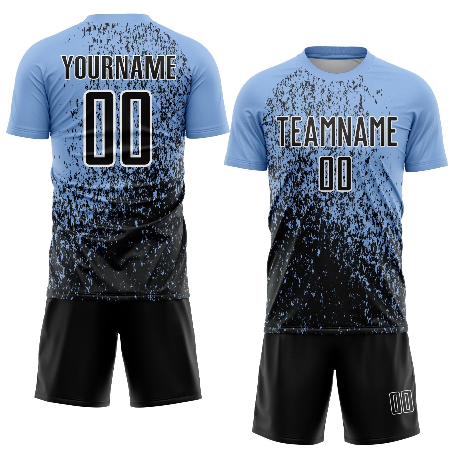 Custom Light Blue Black-White Abstract Fragment Art Sublimation Soccer Uniform Jersey photo 2