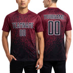 Custom Crimson Black-White Abstract Fragment Art Sublimation Soccer Uniform Jersey worn front and back