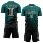 Custom Teal Black-White Abstract Fragment Art Sublimation Soccer Uniform Jersey photo 2