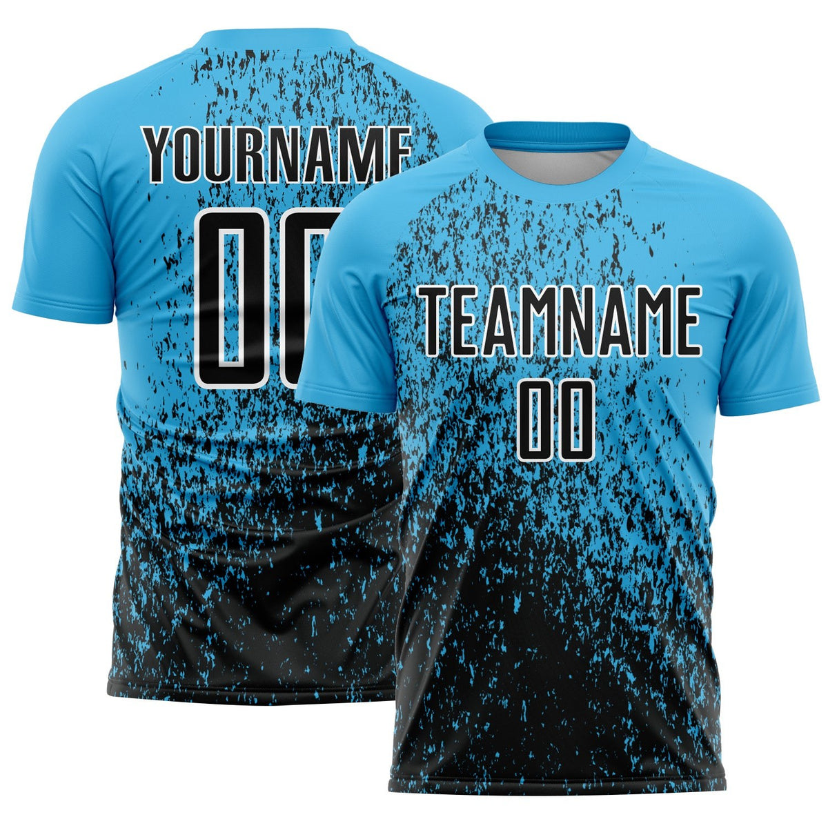 Custom Sky Blue Black-White Abstract Fragment Art Sublimation Soccer Uniform Jersey photo 1