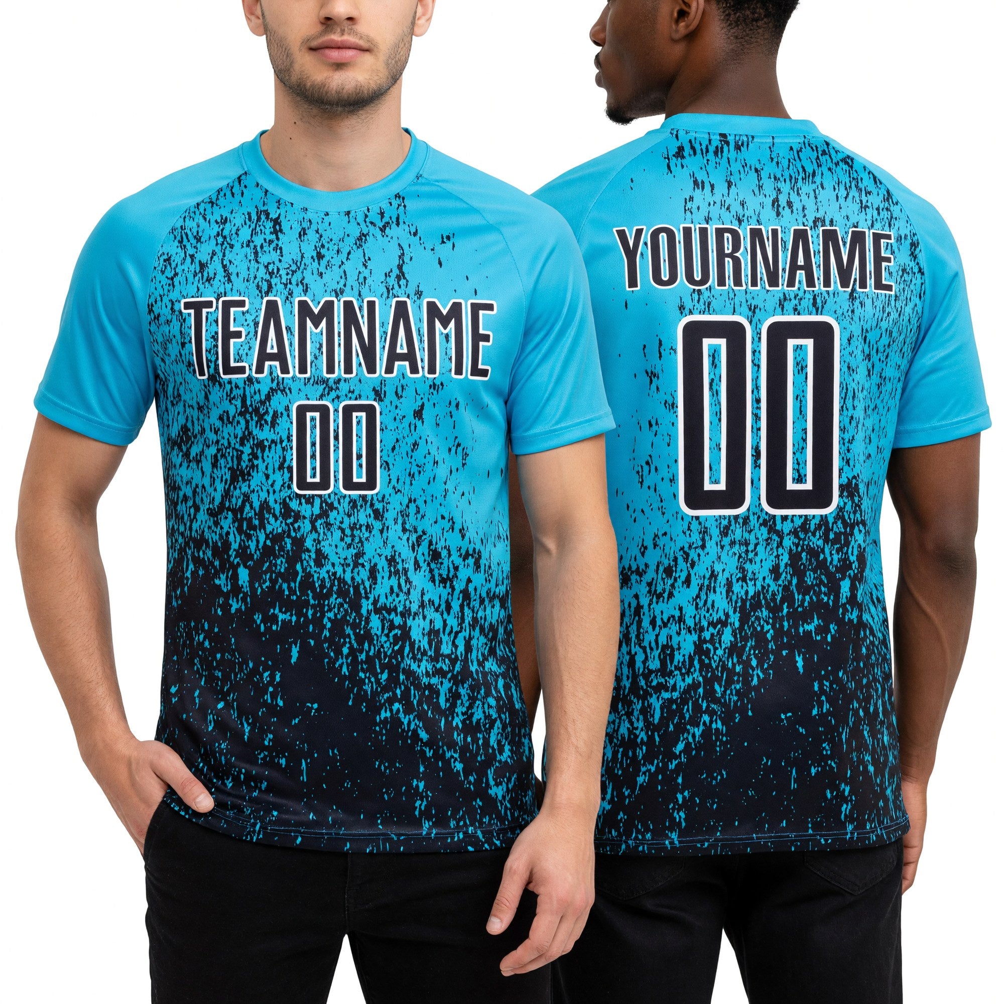 Custom Lakes Blue Black-White Abstract Fragment Art Sublimation Soccer Uniform Jersey worn front and back
