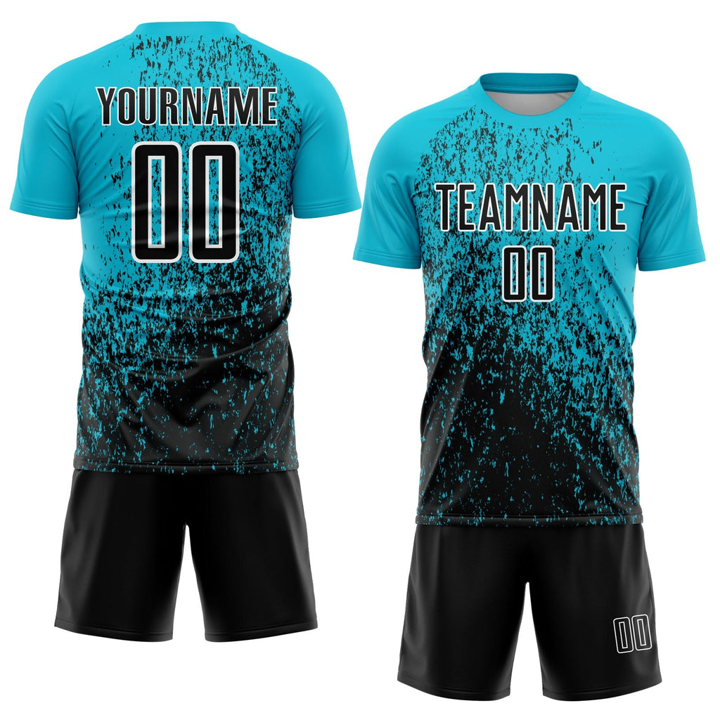 Custom Lakes Blue Black-White Abstract Fragment Art Sublimation Soccer Uniform Jersey photo 2