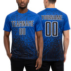 Custom Thunder Blue Black-White Abstract Fragment Art Sublimation Soccer Uniform Jersey worn front and back