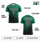 Custom Grass Green Abstract Fragment Art Sublimated Soccer Jersey with Black and White Lettering customization guide