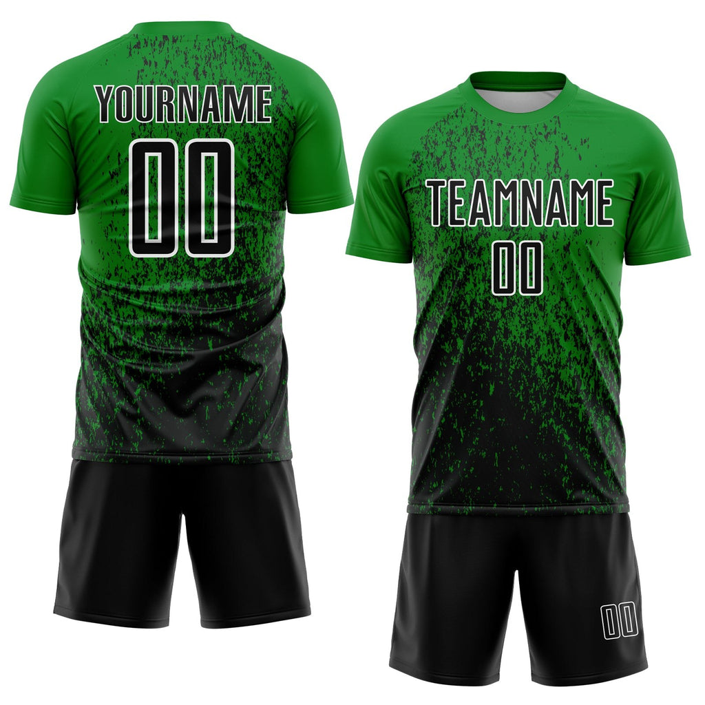 Custom Grass Green Black-White Abstract Fragment Art Sublimation Soccer Uniform Jersey photo 2