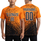 Custom Bay Orange Black-White Abstract Fragment Art Sublimation Soccer Uniform Jersey worn front and back