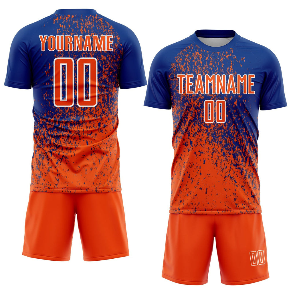 Custom Royal Orange-White Abstract Fragment Art Sublimation Soccer Uniform Jersey photo 2