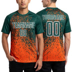 Custom Green Orange-White Abstract Fragment Art Sublimation Soccer Uniform Jersey worn front and back