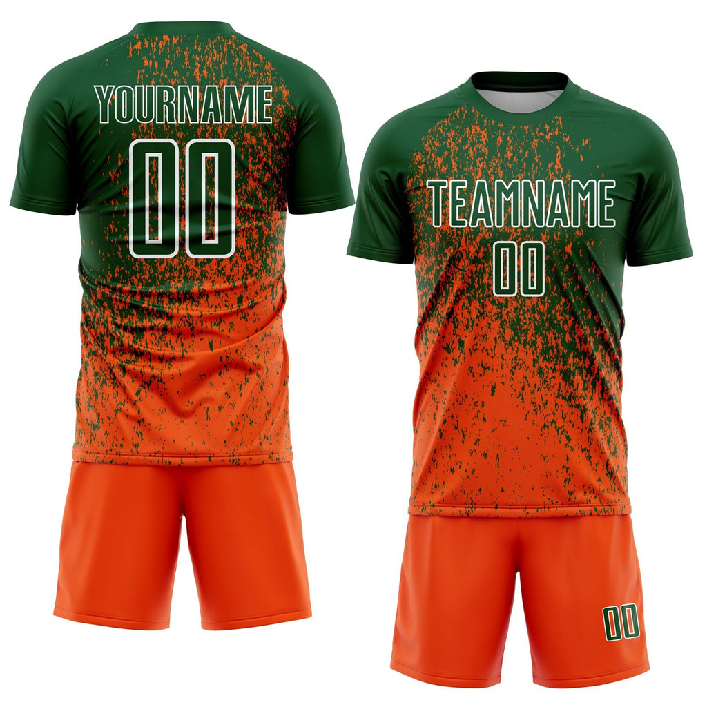 Custom Green Orange-White Abstract Fragment Art Sublimation Soccer Uniform Jersey photo 2