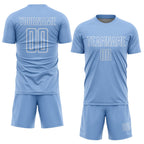 Custom Light Blue White Geometric Shape Sublimation Soccer Uniform Jersey photo 2