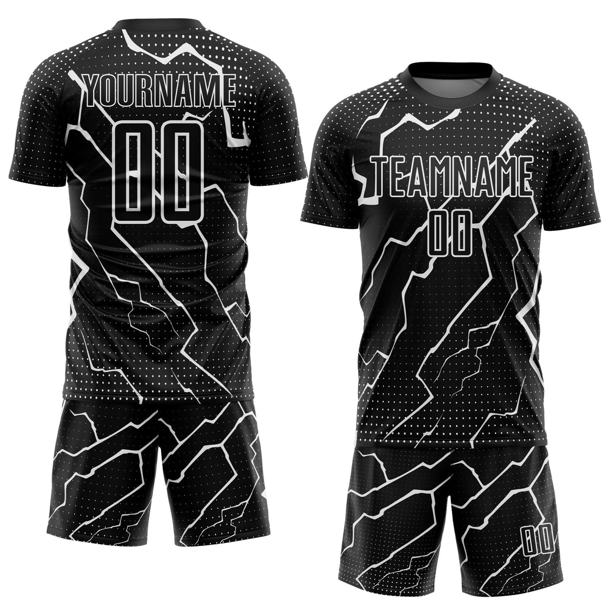 Custom Black White Lightning Sublimation Soccer Uniform Jersey photo 2