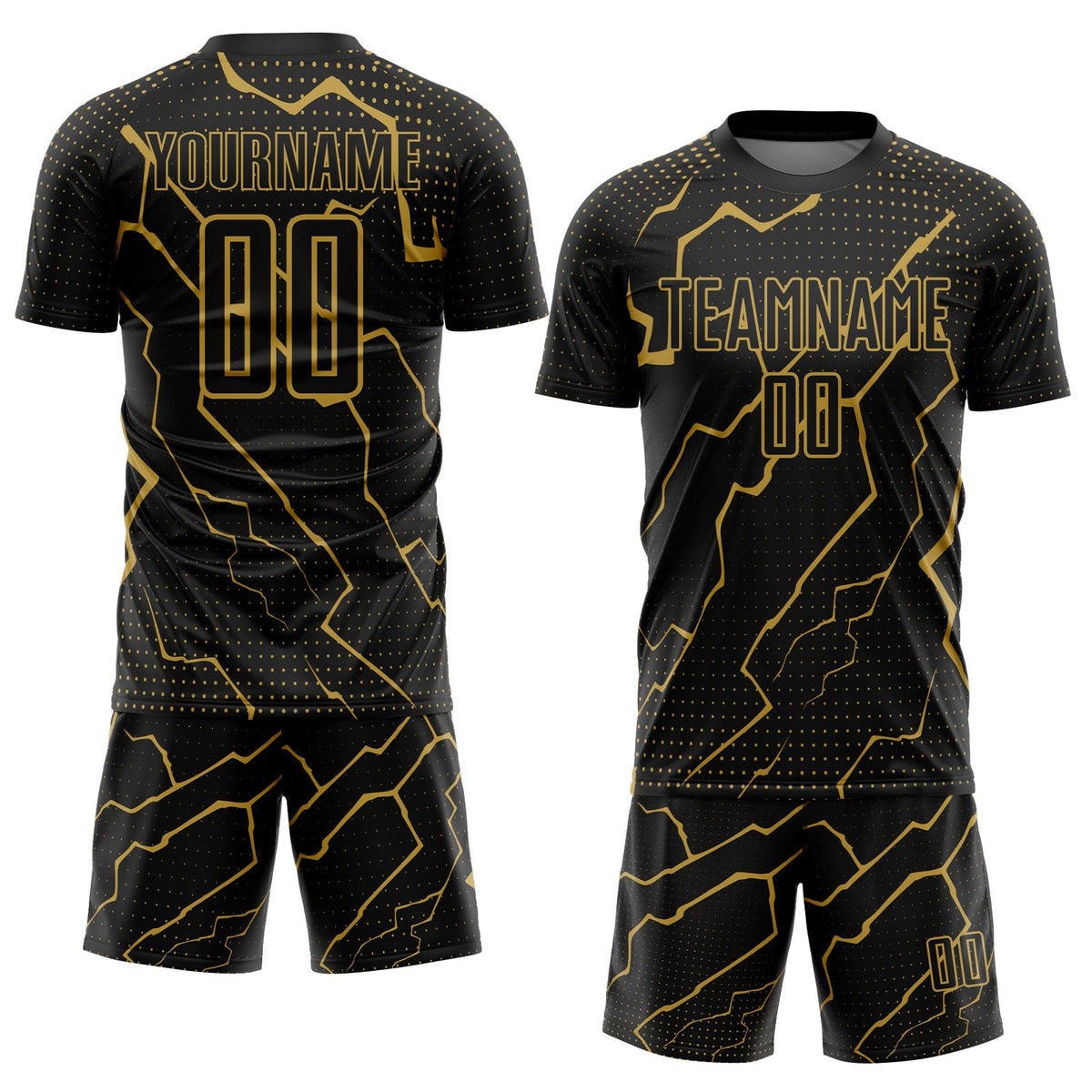 Custom Black Old Gold Lightning Sublimation Soccer Uniform Jersey photo 2