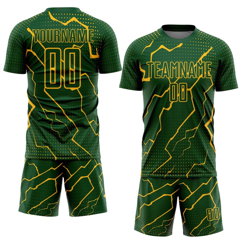 Custom Green Gold Lightning Sublimation Soccer Uniform Jersey photo 2