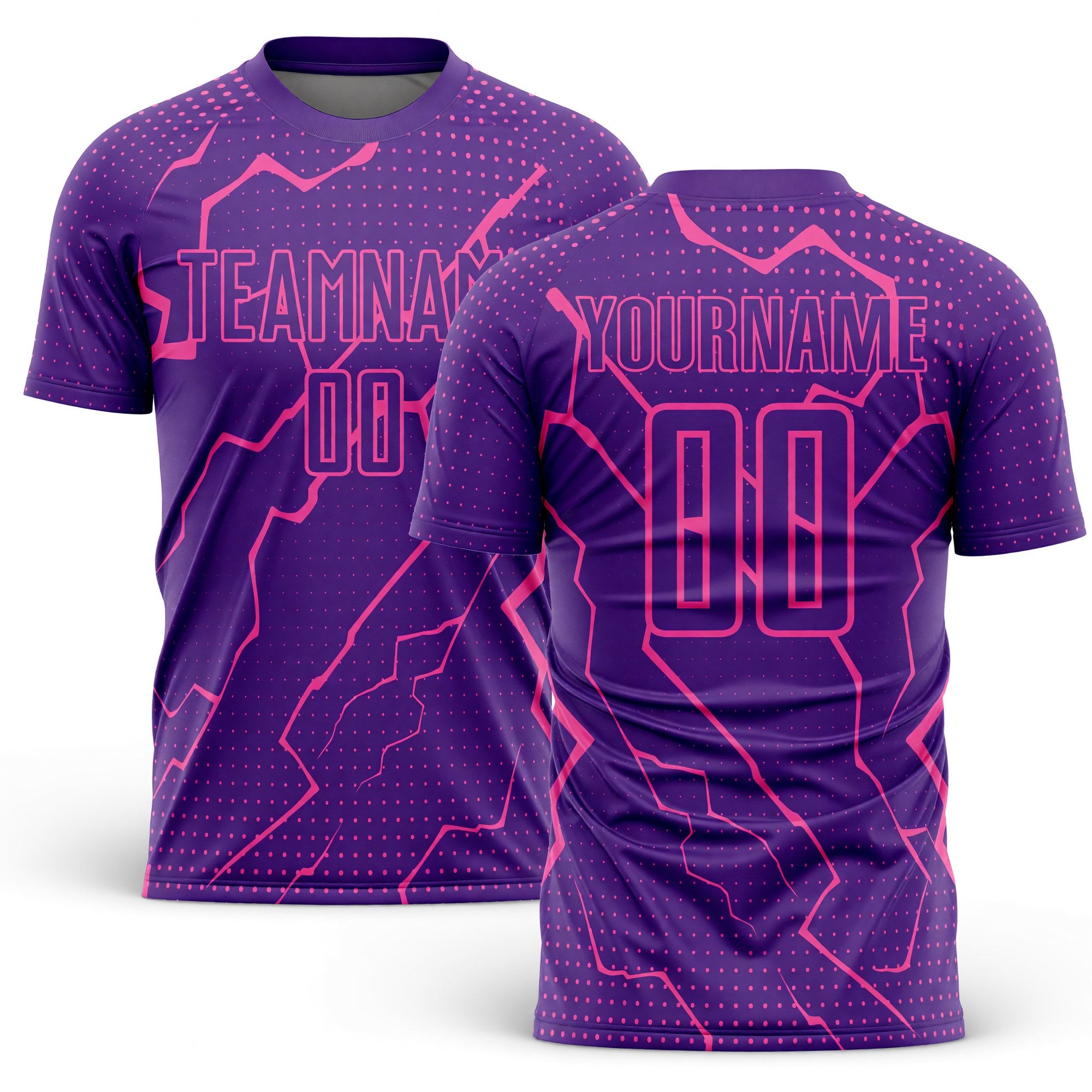 Custom Purple Pink Lightning Sublimation Soccer Uniform Jersey