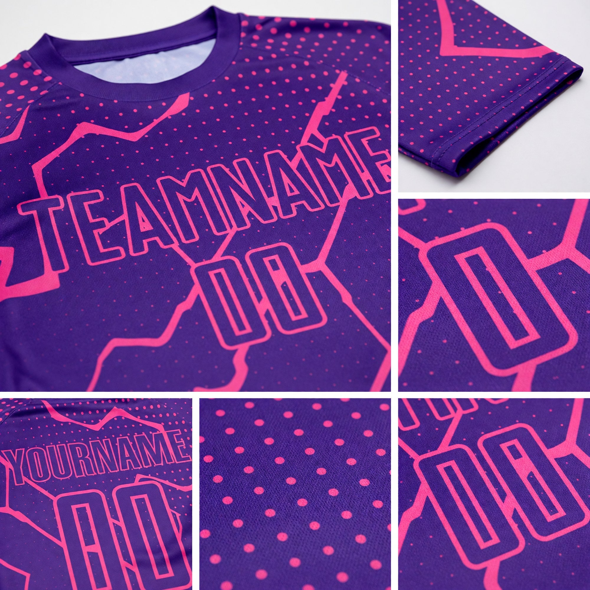 Custom Purple Pink Lightning Sublimation Soccer Uniform Jersey detail