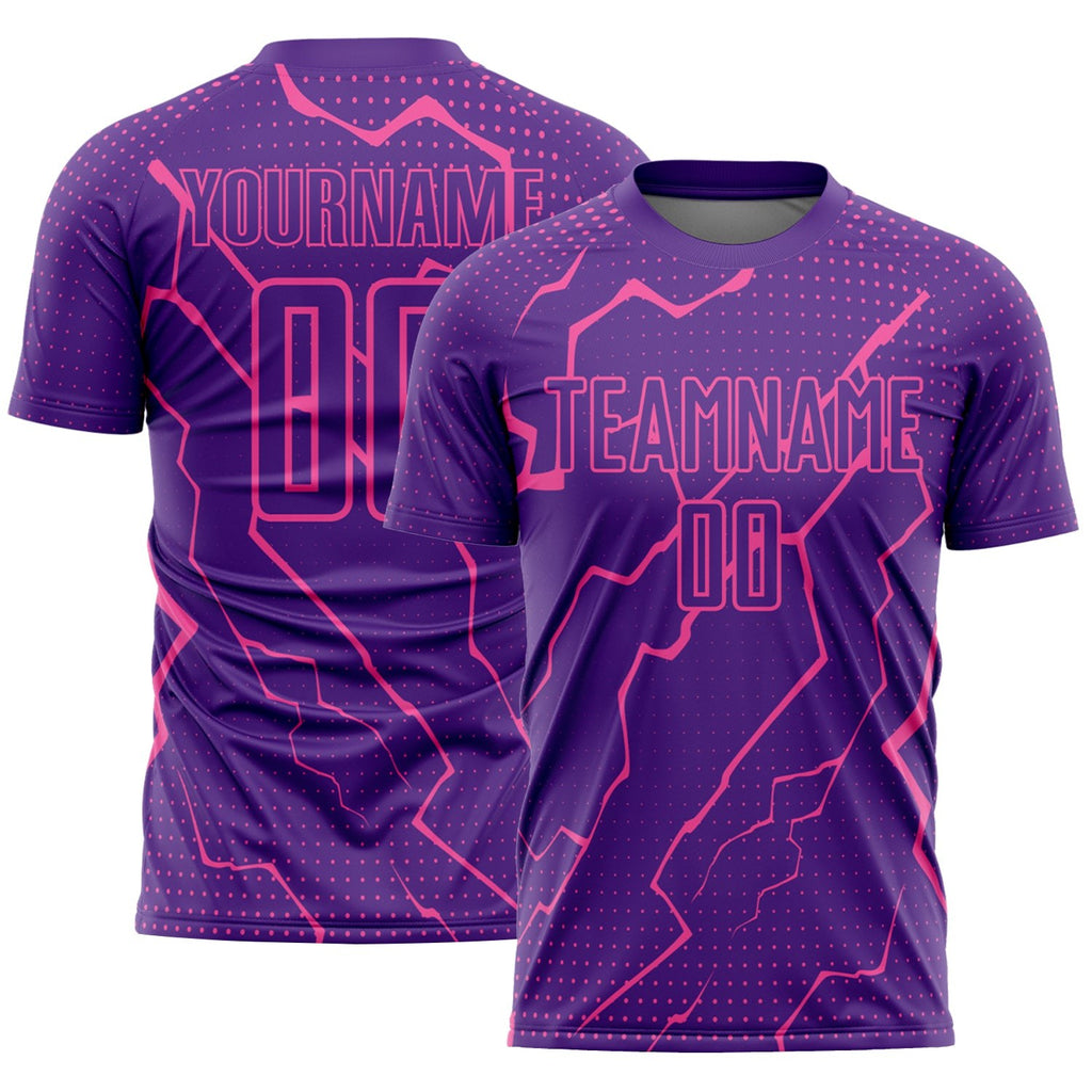 Custom Purple Pink Lightning Sublimation Soccer Uniform Jersey photo 1