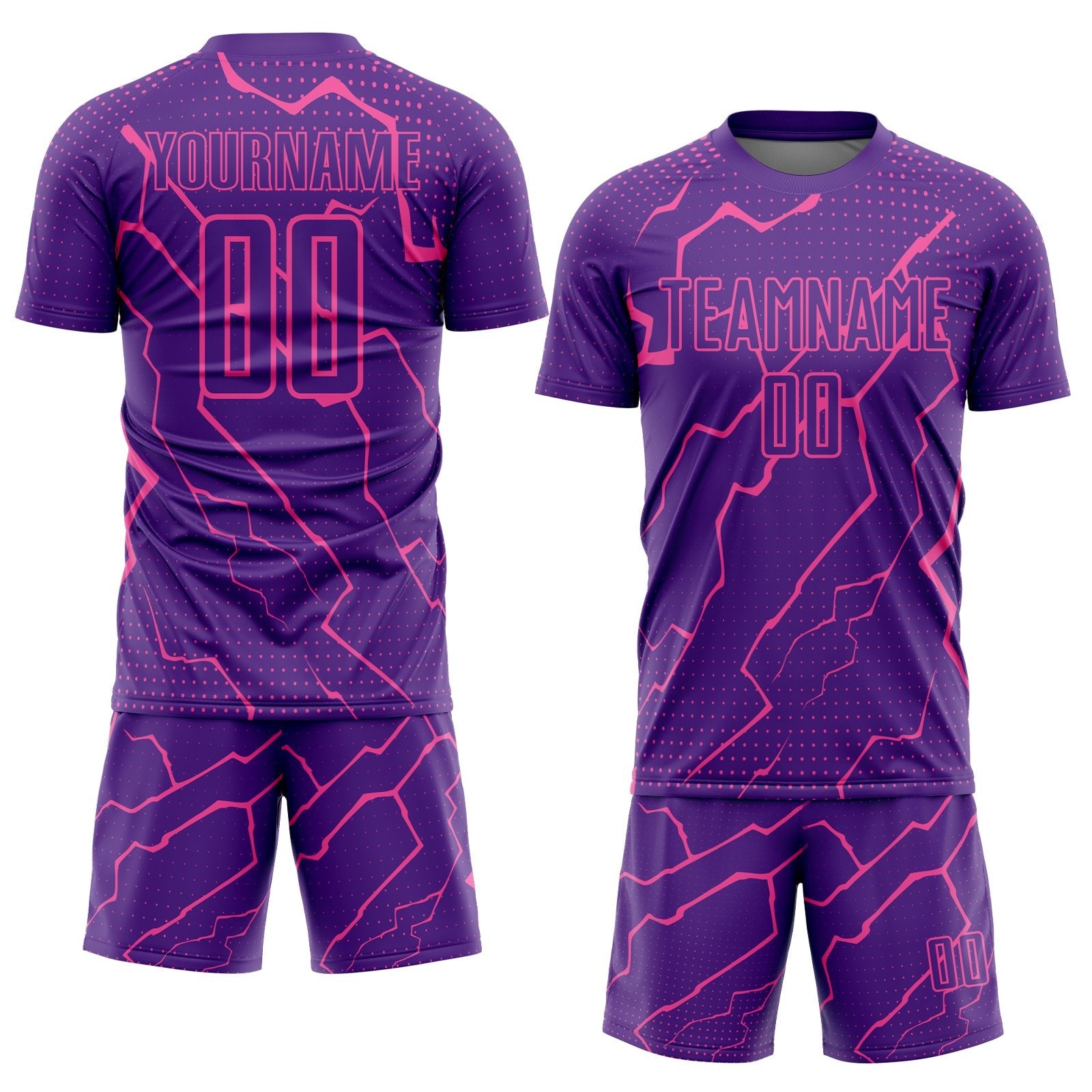 Custom Purple Pink Lightning Sublimation Soccer Uniform Jersey photo 2