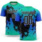 Custom Aqua Black-Thunder Blue Splash Sublimation Soccer Uniform Jersey