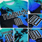 Custom Aqua Black-Thunder Blue Splash Sublimation Soccer Uniform Jersey detail