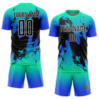 Custom Aqua Black-Thunder Blue Splash Sublimation Soccer Uniform Jersey photo 2