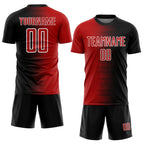 Custom Black Red-White Gradient Line Sublimation Soccer Uniform Jersey photo 2