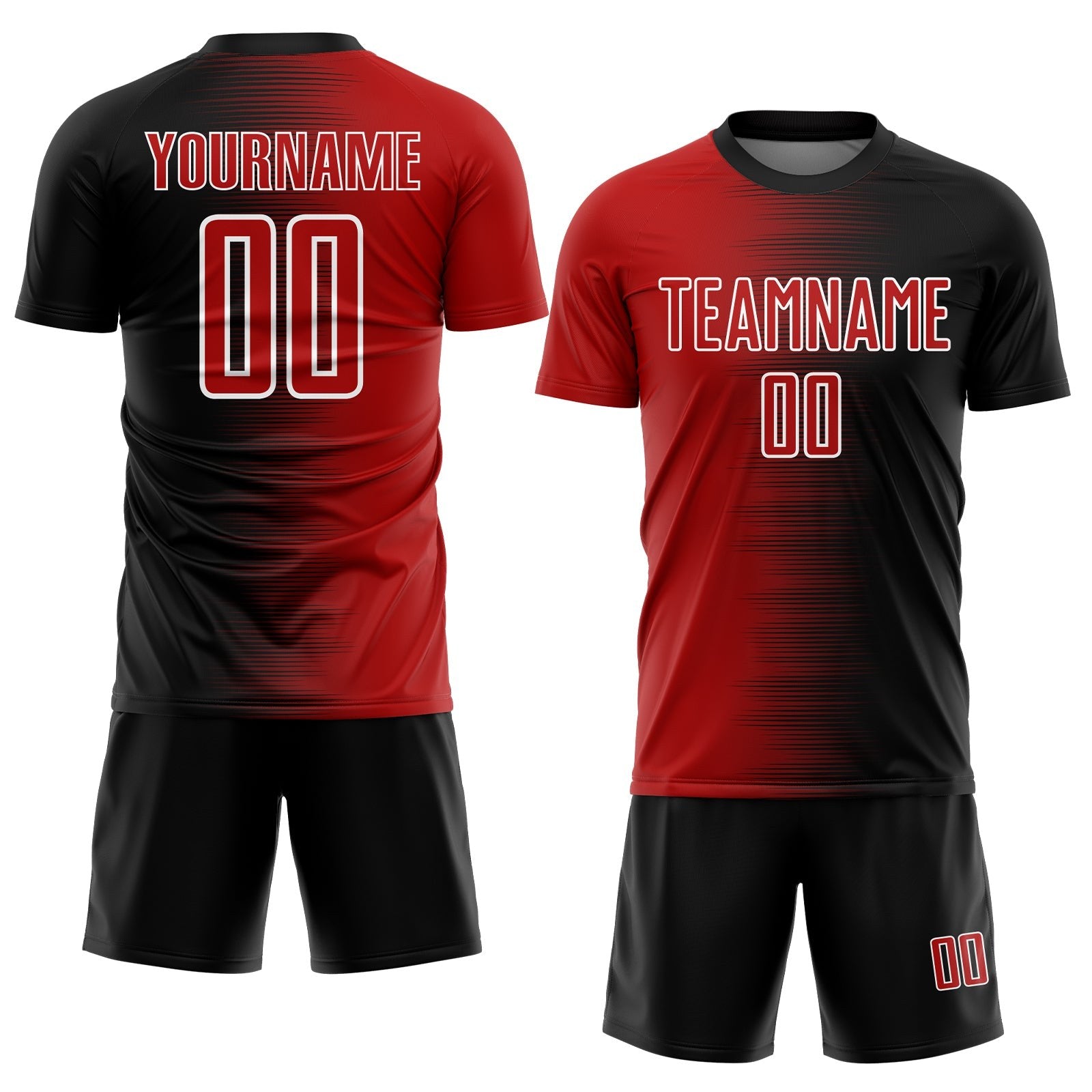 Custom Black Red-White Gradient Line Sublimation Soccer Uniform Jersey photo 2